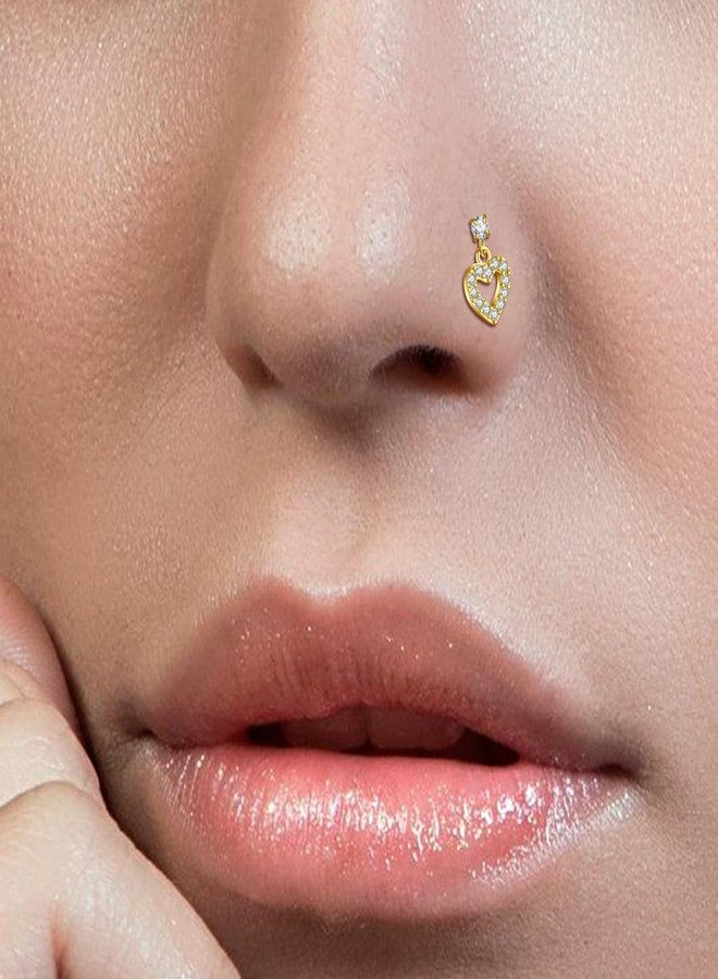 AVYRING خاتم أنف ذهبي من AVYRING، مرصع بأقراط متدلية على شكل حرف L للنساء، مصنوع من الفولاذ المقاوم للصدأ، مرصع بالزركون على شكل قلب وهلال وزهرة، مجوهرات ثقب الأنف، وزن 18 غرام - Image 4